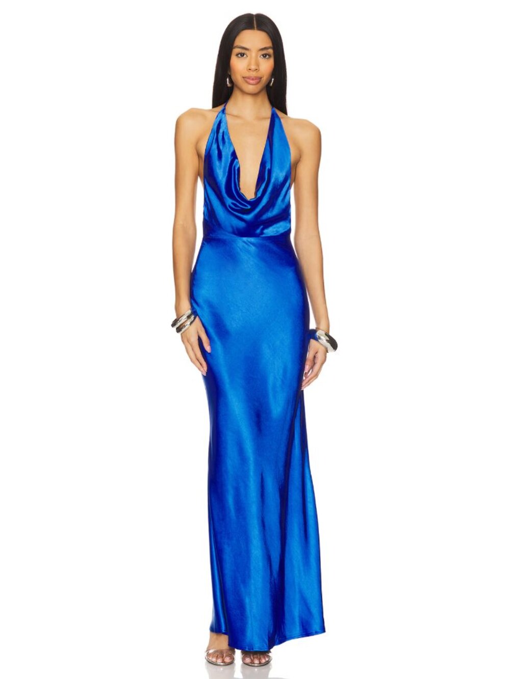 Satin Cowl Halter Maxi Dress in Vivid Blue revolve - brand runaway the label